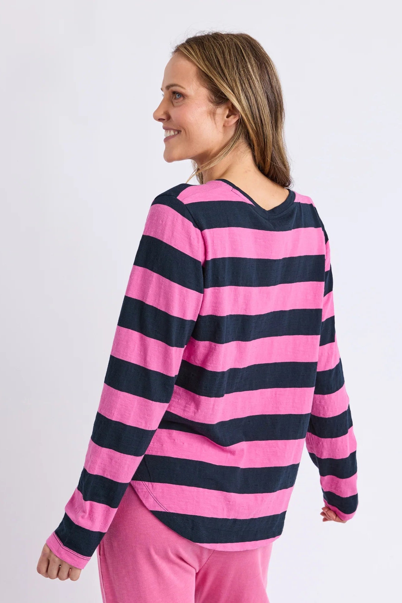 ELM SPRITZ STRIPE L/S TEE - HOT PINK & NAVY STRIPE - THE VOGUE STORE