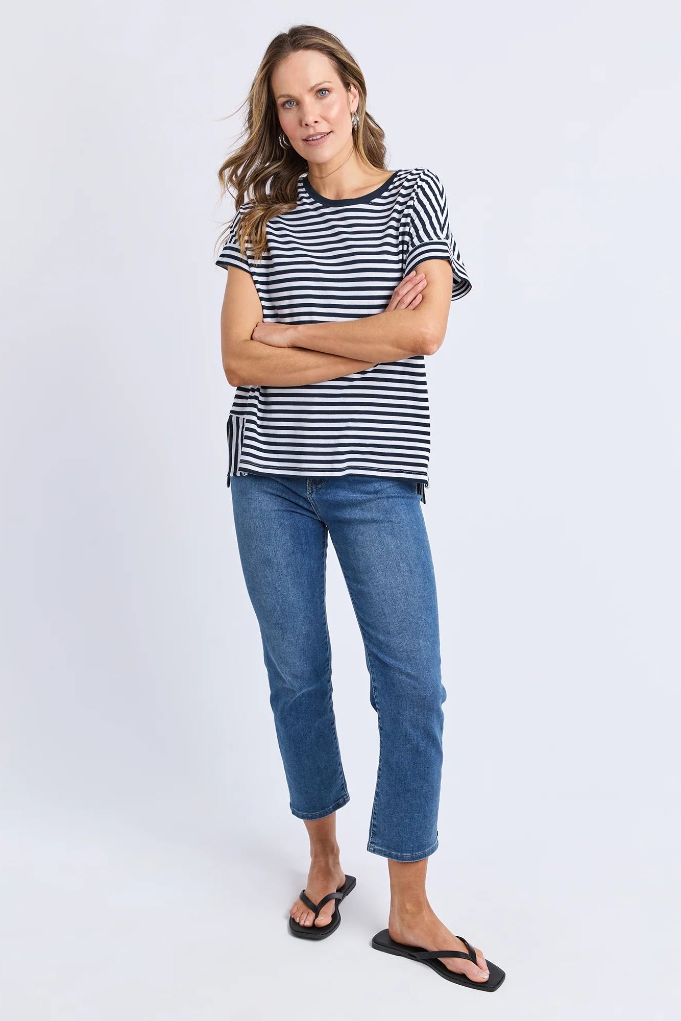 ELM YARA STRIPE S/S TEE - NAVY & WHITE STRIPE - THE VOGUE STORE