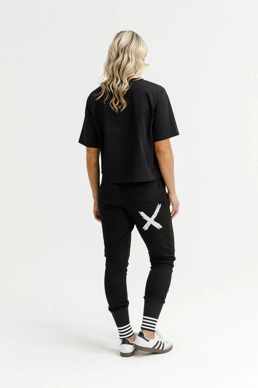 HOMELEE ALPINE APARTMENT PANTS - BLACK/SILVER X STRIPED CUFFS - THE VOGUE STORE