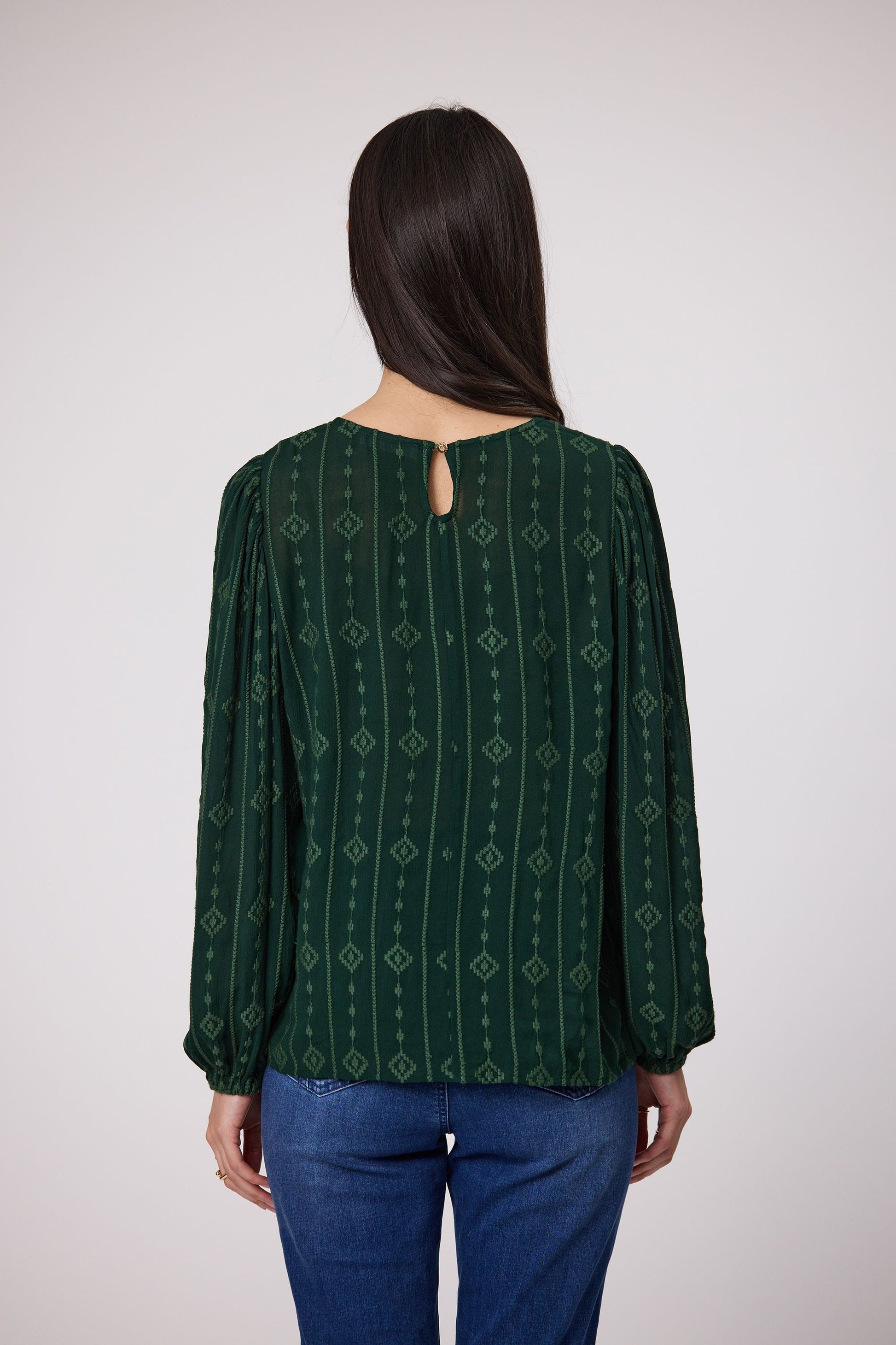 DUO ELIZA EMBROIDERED BLOUSE - FOREST - THE VOGUE STORE