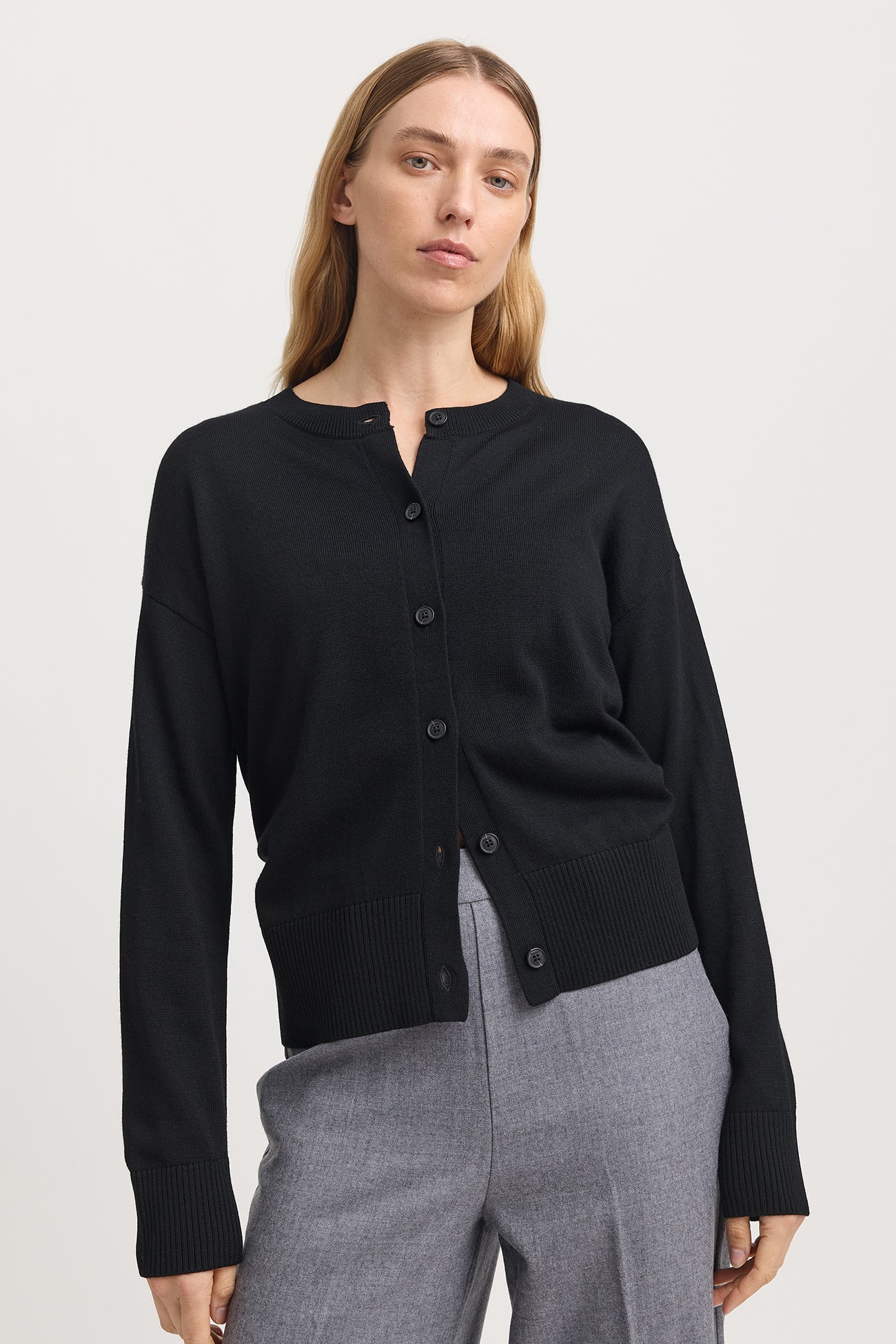 TOORALLIE FINE KNIT CARDIGAN - BLACK - THE VOGUE STORE
