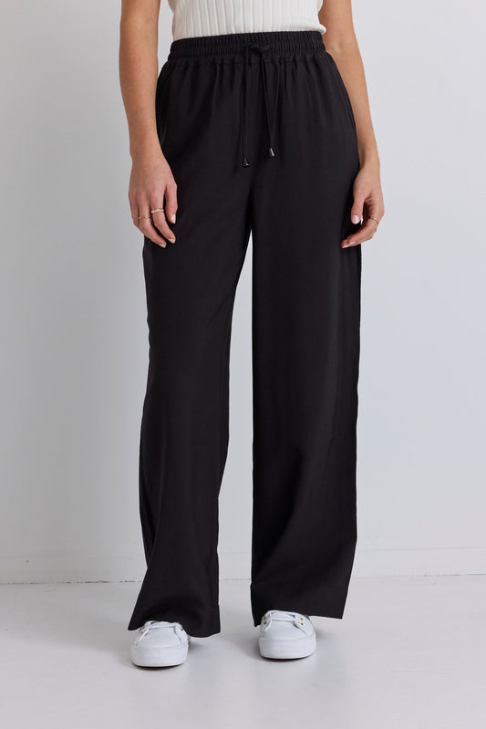 STORIES TO BE TOLD TOWNIE ONYX VELVET STRIPE SIDE WIDE LEG PANTS - THE VOGUE STORE
