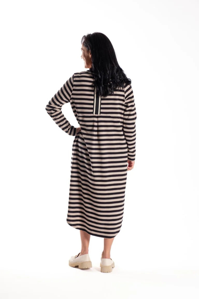 JELLICOE SIMONE DRESS - TAUPE STRIPE - THE VOGUE STORE
