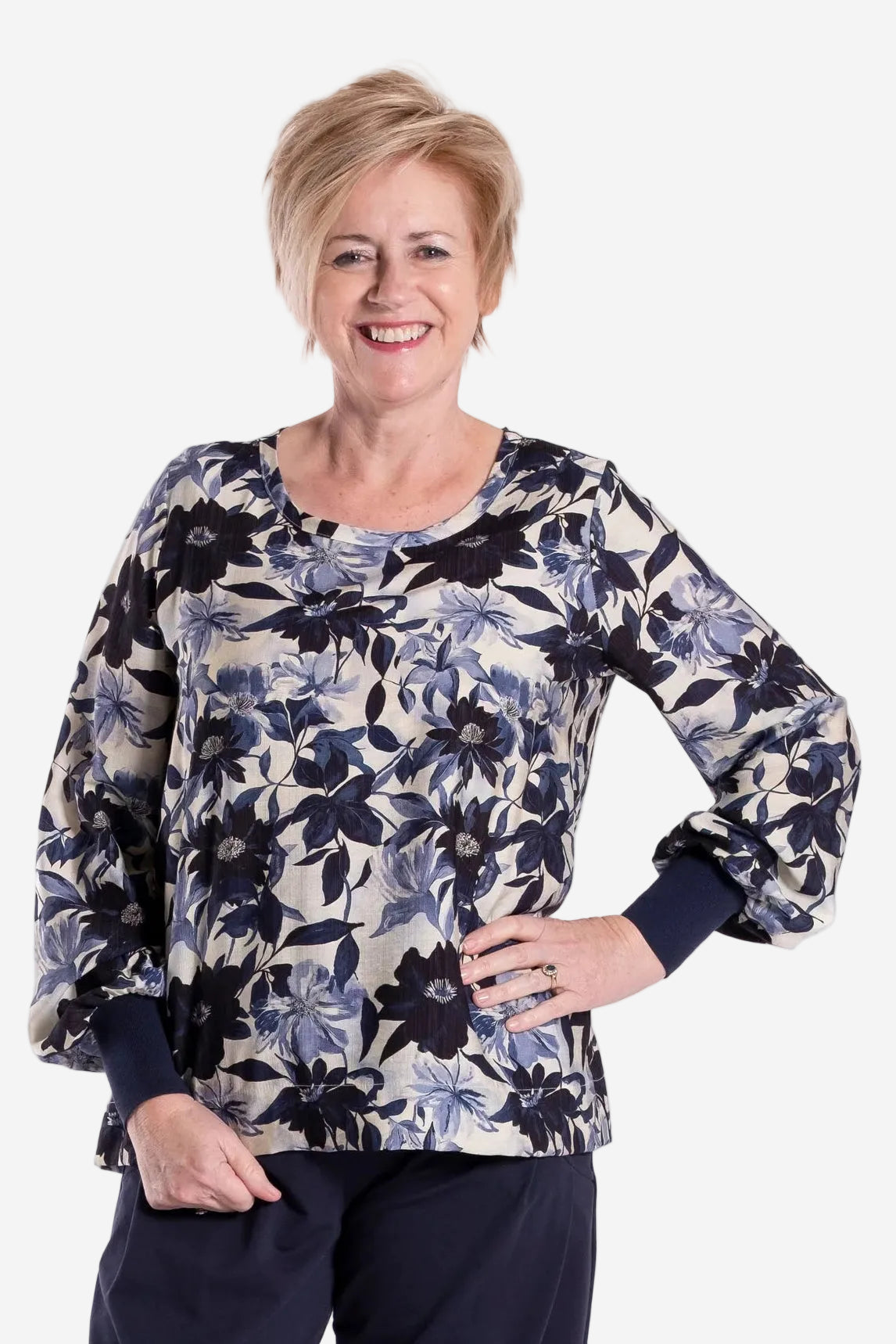 JELLICOE LATTICE TOP - MIDNIGHT PORCELAIN - THE VOGUE STORE