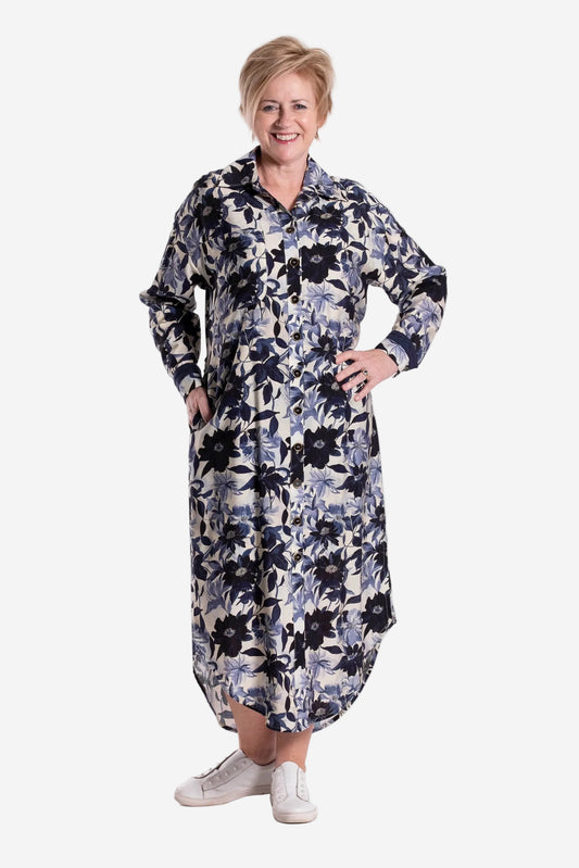 JELLICOE LONG SHIRT DRESS - MIDNIGHT PORCELAIN - THE VOGUE STORE