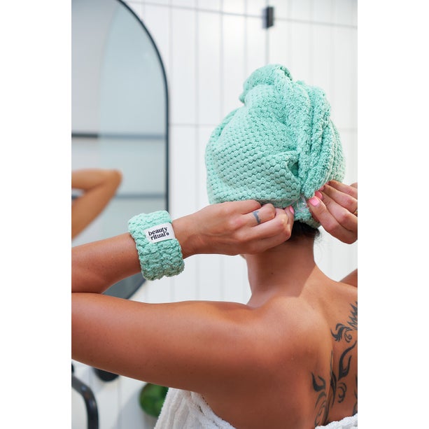 MAY TIME BEAUTY RITUAL LUXURY WAFFLE HAIR TURBAN - MOSS