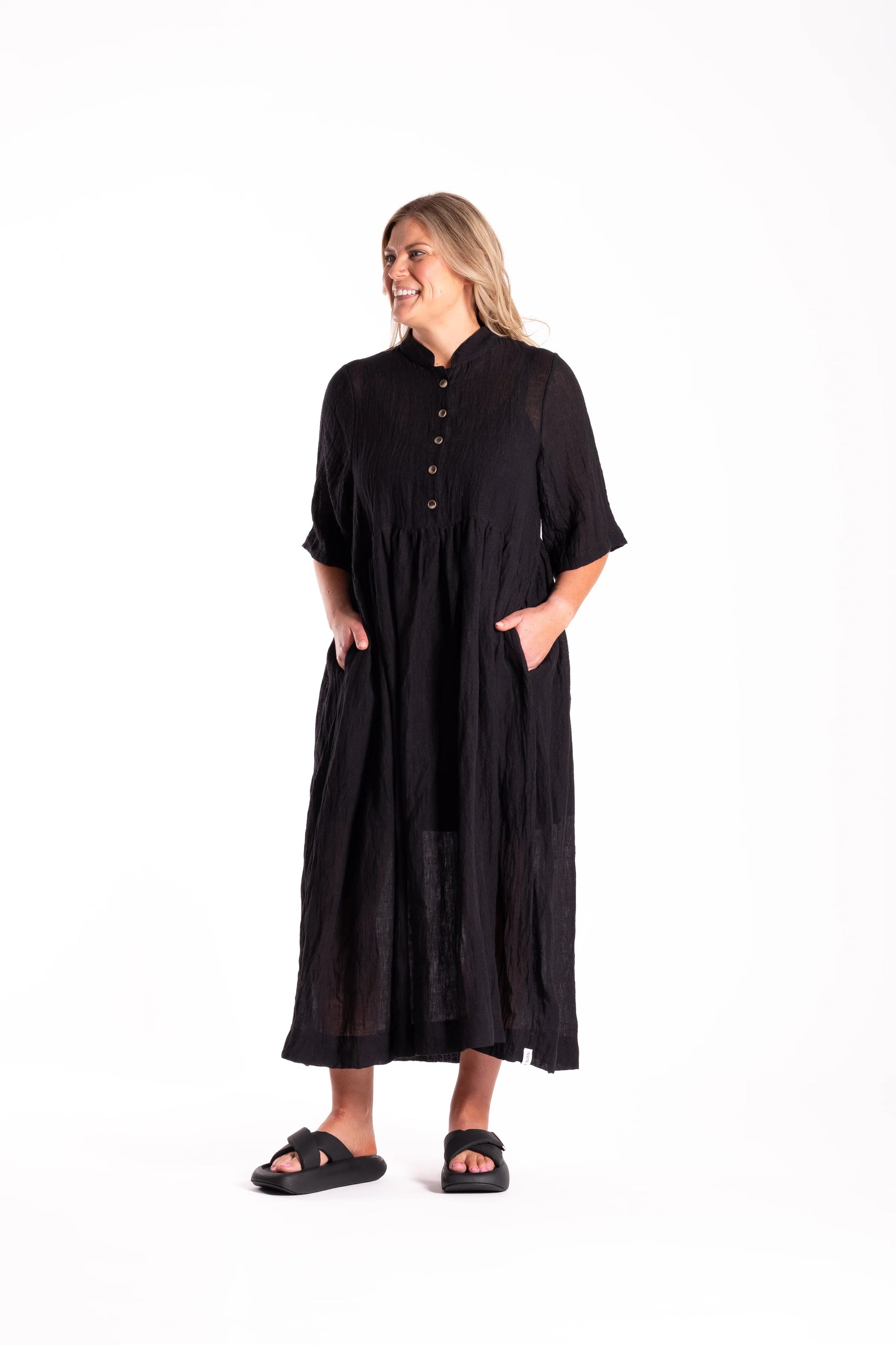 DEEANNE HOBBS BRYLEE DRESS - BLACK/FLAX - THE VOGUE STORE