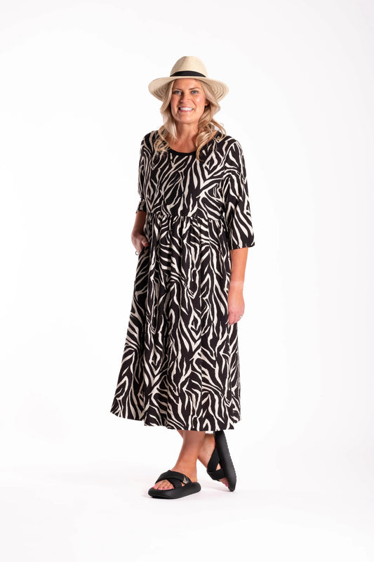 DEEANNE HOBBS TARBANA DRESS - BLACK TIGER - THE VOGUE STORE