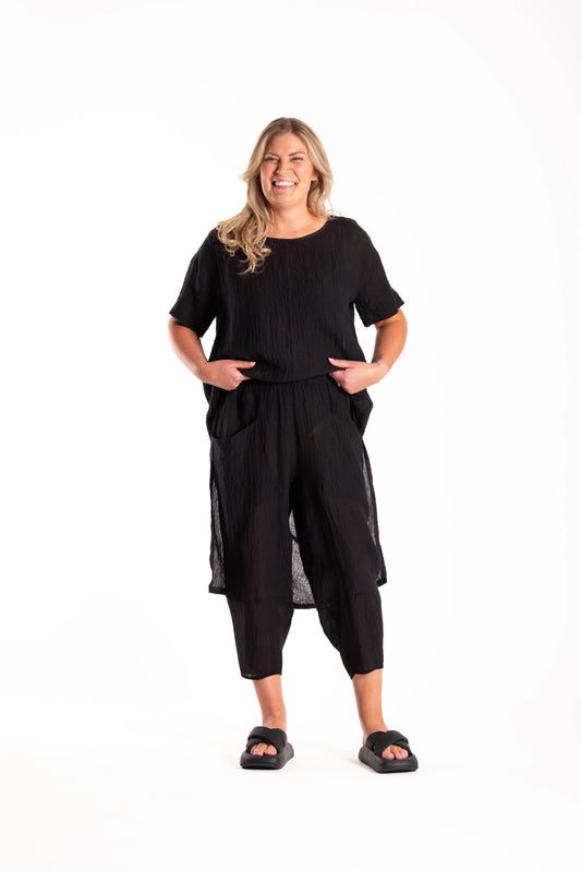 DEEANNE HOBBS COMMAND PANTS - BLACK FLAX - THE VOGUE STORE