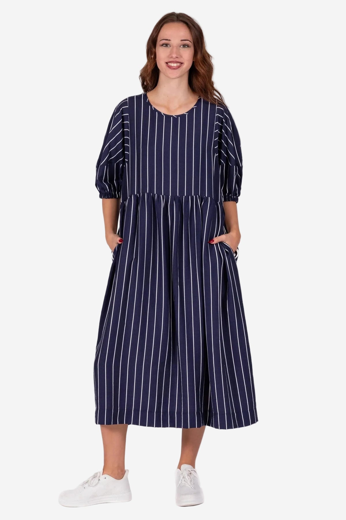 DEEANNE HOBBS BRIE DRESS -  LINEAR NAVY - THE VOGUE STORE 