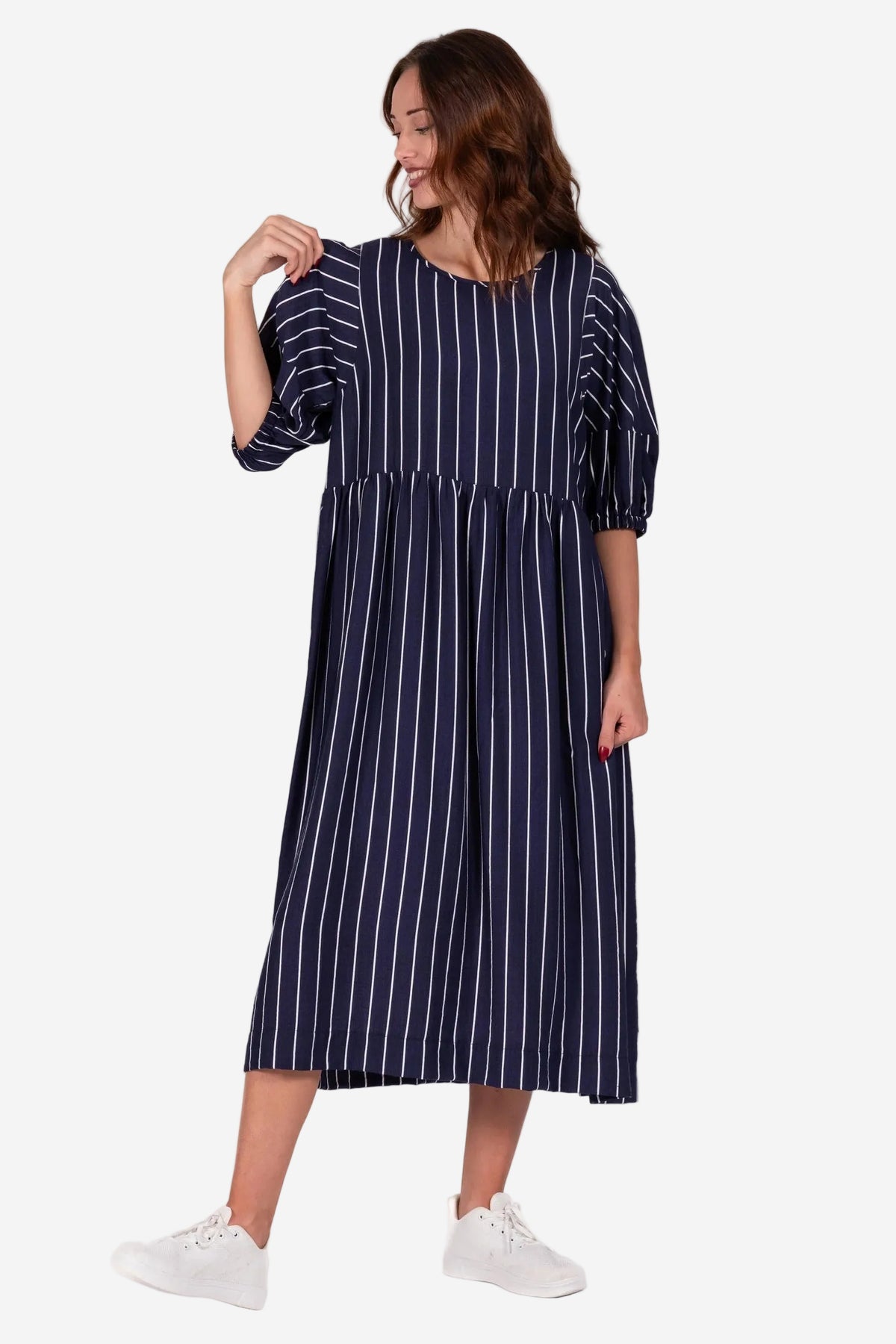 DEEANNE HOBBS BRIE DRESS -  LINEAR NAVY - THE VOGUE STORE 