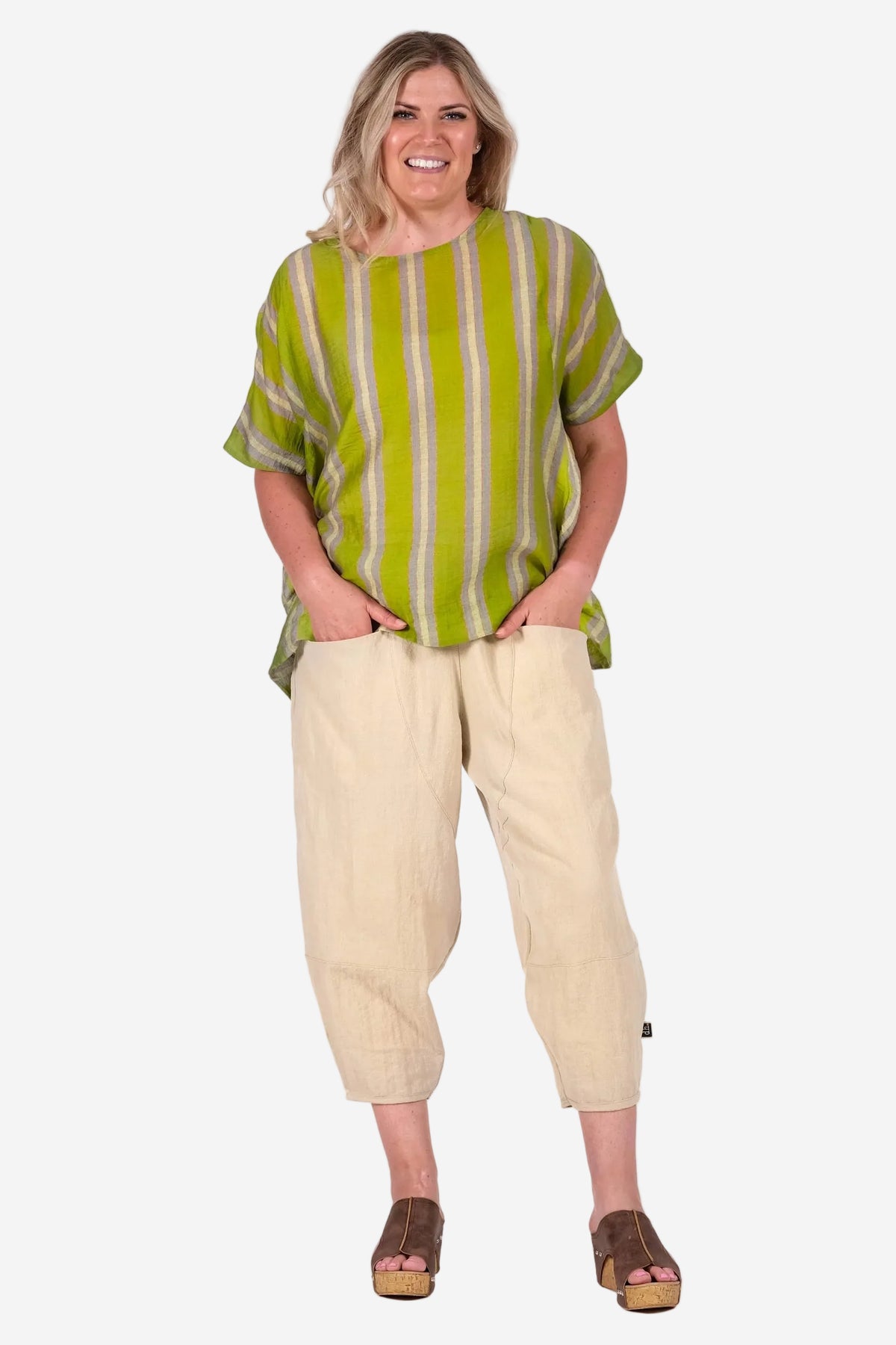 DEEANNE HOBBS MAGNOLIA TOP - EUCALYPTUS STRIPE - THE VOGUE STORE