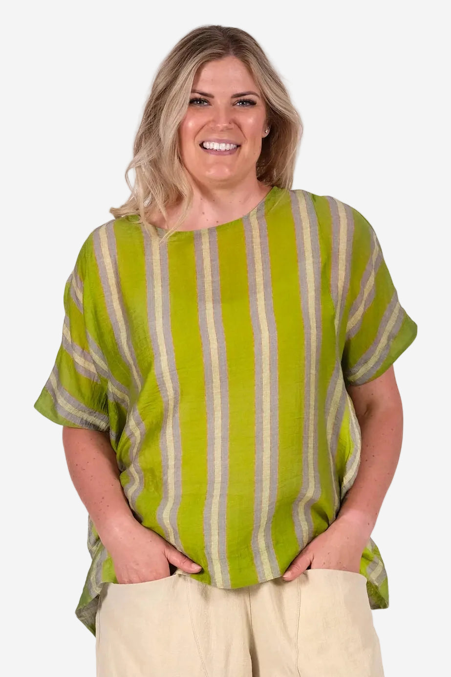 DEEANNE HOBBS MAGNOLIA TOP - EUCALYPTUS STRIPE - THE VOGUE STORE