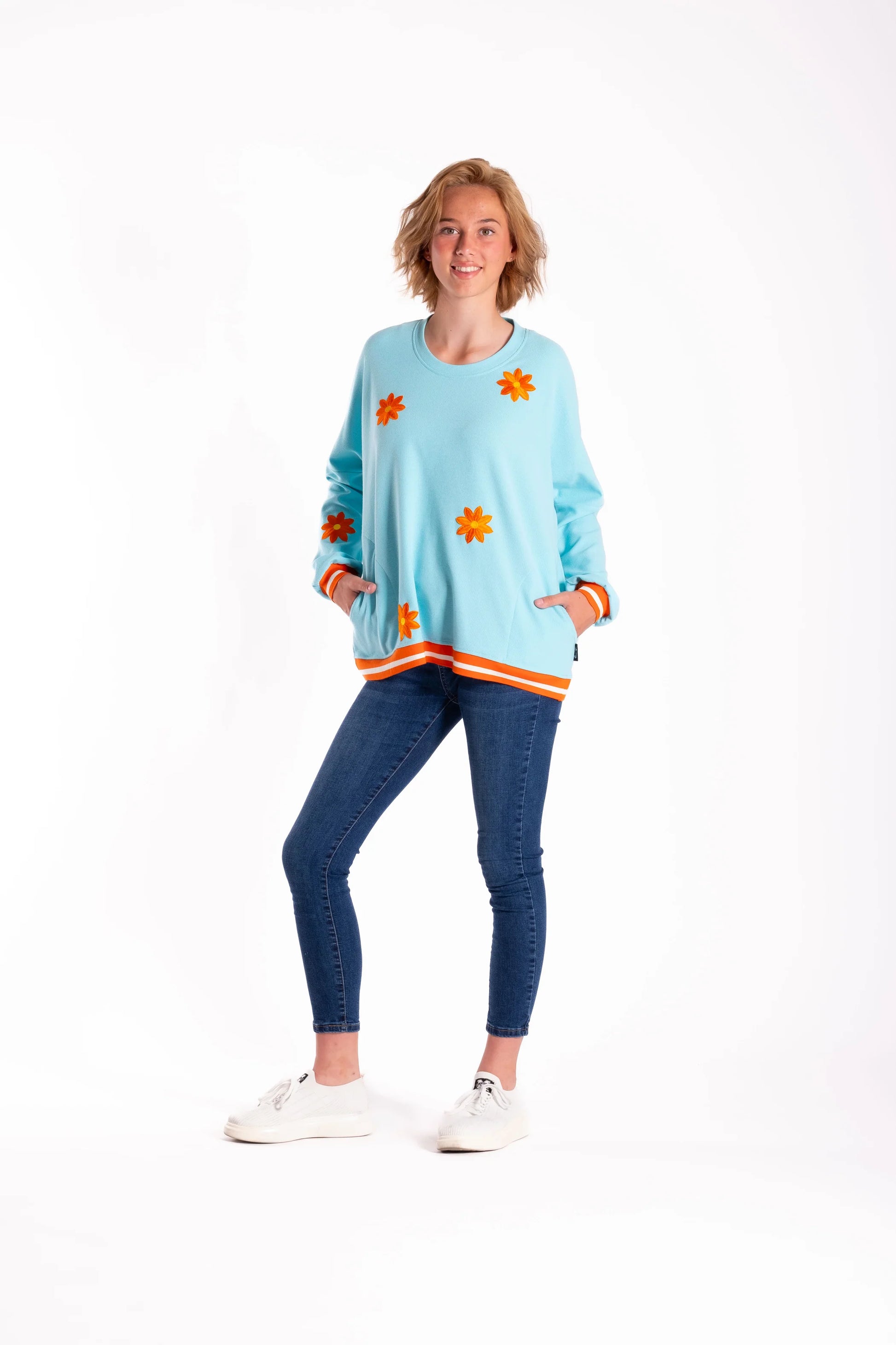 JELLICOE SWEATSHIRT - TEAL /ORANGE FLOWER - THE VOGUE STORE