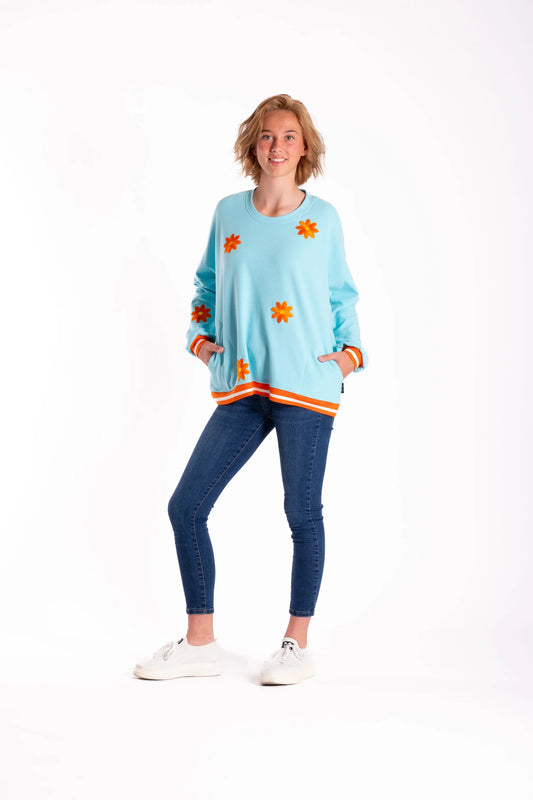 JELLICOE SWEATSHIRT - TEAL /ORANGE FLOWER - THE VOGUE STORE