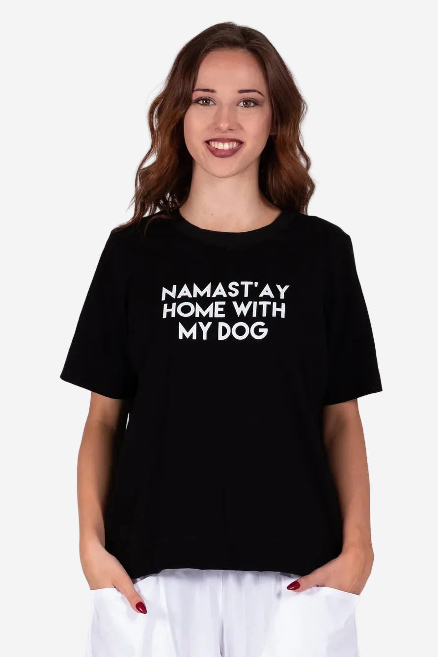 JELLICOE BASIC TEE NAMASTAY - BLACK - THE VOGUE STORE
