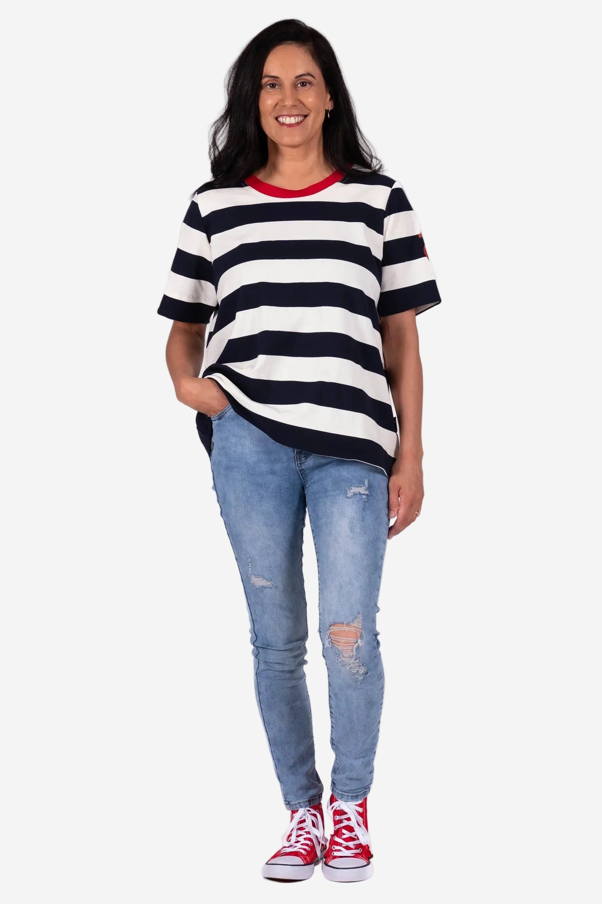 JELLICOE BASIC TEE - NAVY STRIPE - THE VOGUE STORE