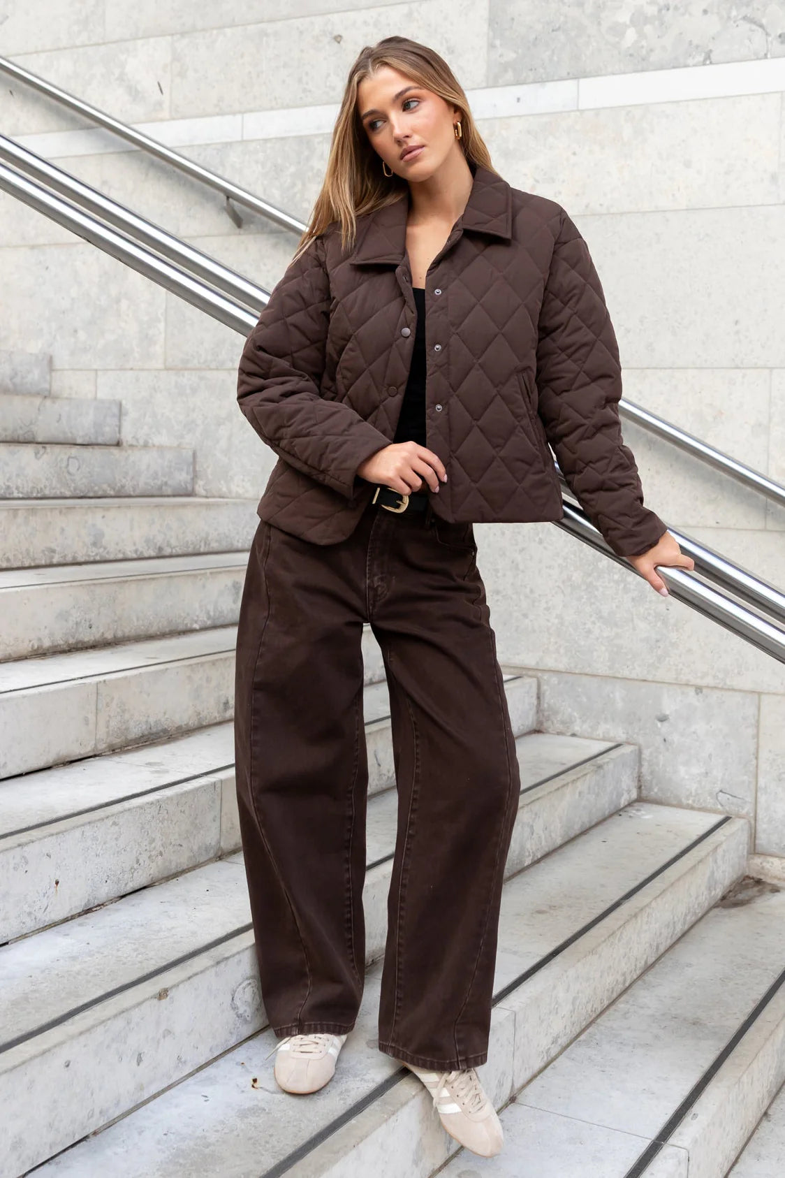 AMONG THE BRAVE VARSITY CHOCOLATE FORWARD SEAM BARREL JEANS - THE VOGUE STORE