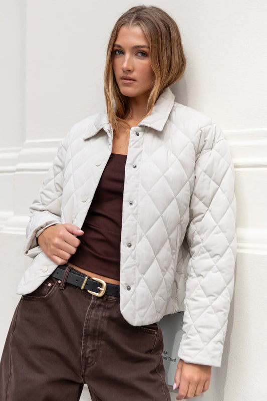 AMONG THE BRAVE ABSOLUTE PUTTY COLLARED QUILTED JACKET - THE VOGUE STORE