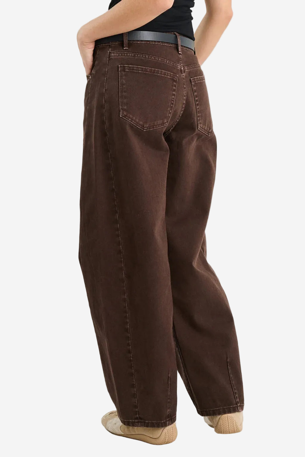 AMONG THE BRAVE VARSITY CHOCOLATE FORWARD SEAM BARREL JEANS - THE VOGUE STORE