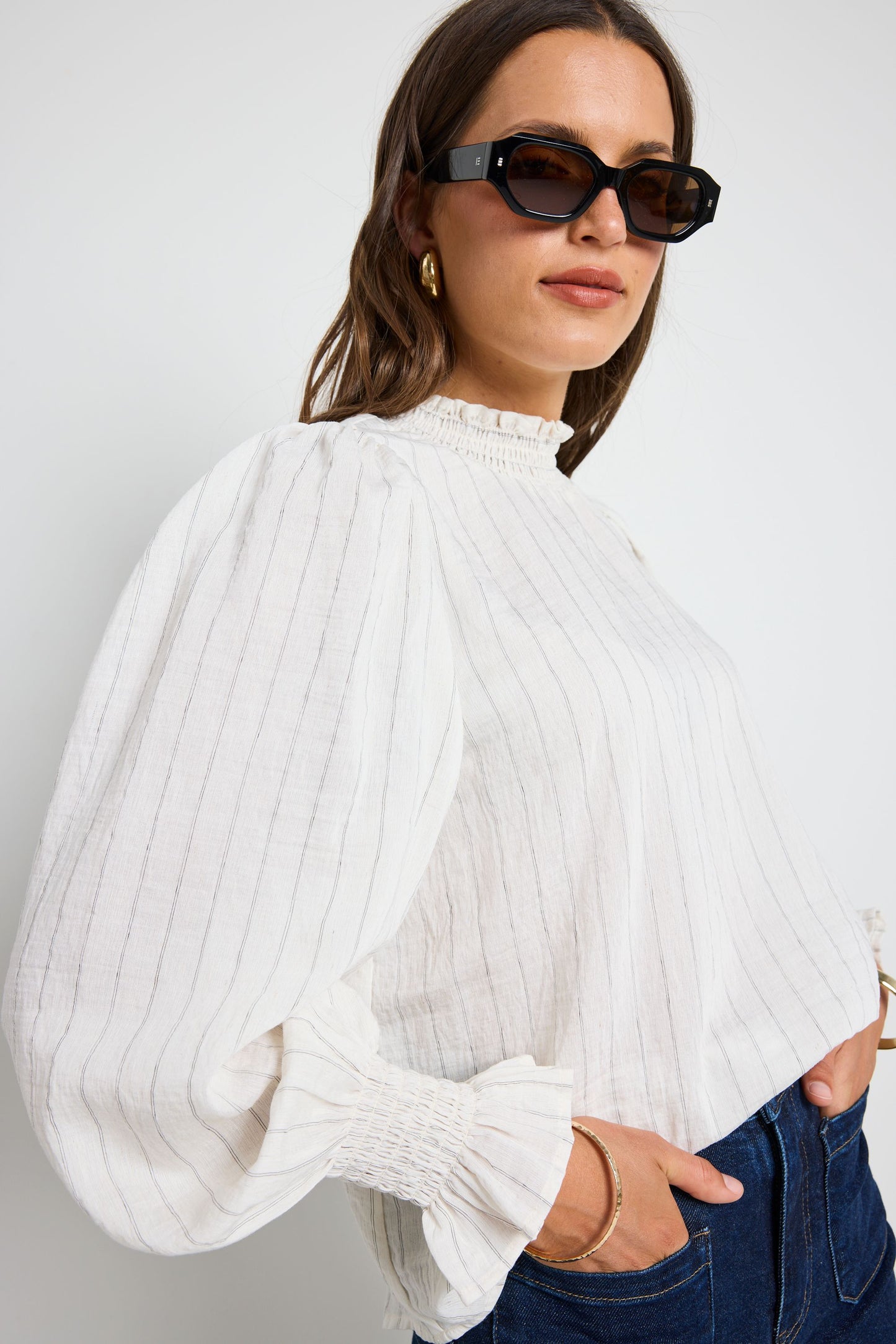 IVY + JACK EMPHATIC IVORY STRIPE HIGH NECK TOP - IVORY STRIPE - THE VOGUE STORE