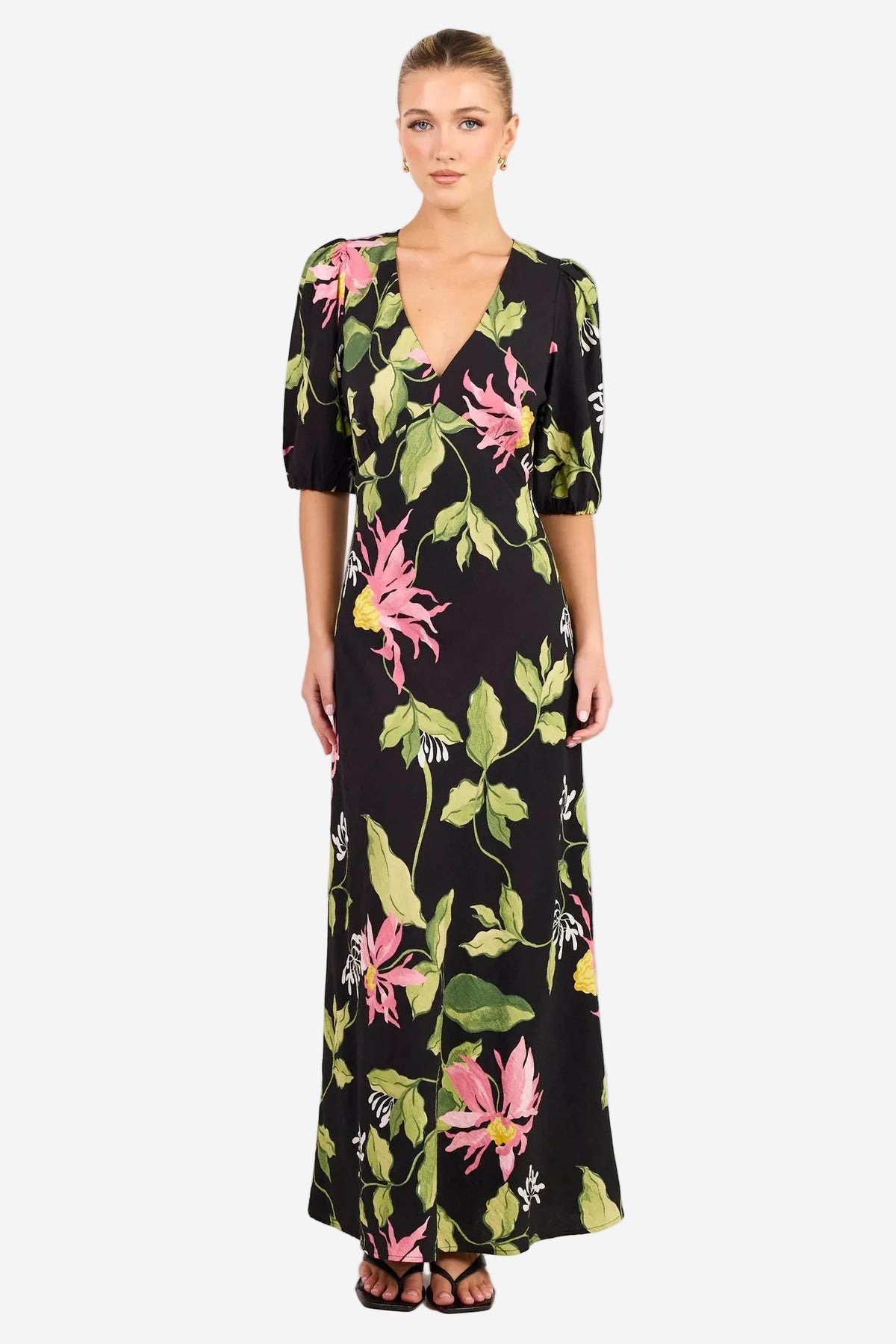 AMONG THE BRAVE AMORA BLACK BLUSH FLORAL BIAS MAXI DRESS - THE VOGUE STORE