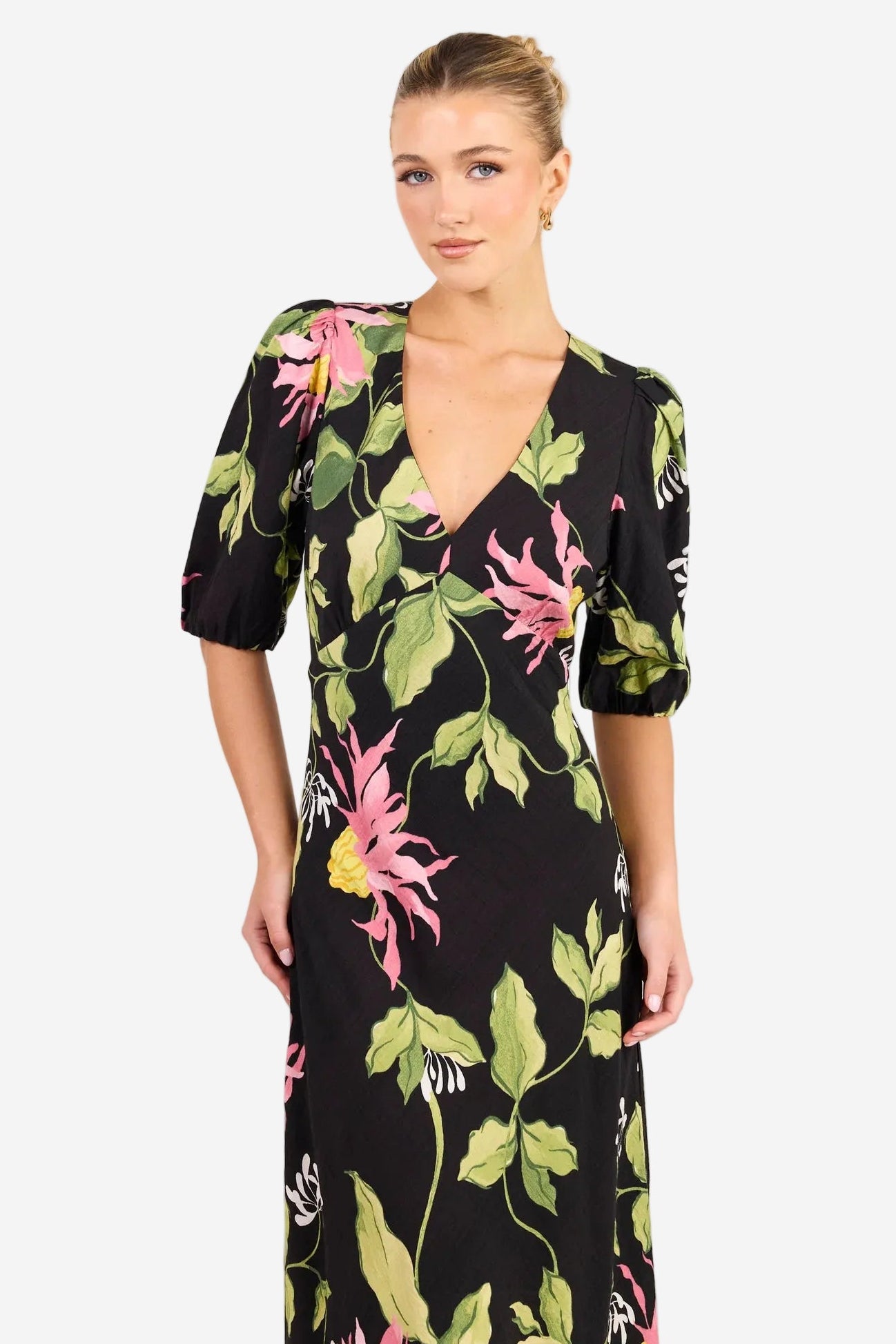 AMONG THE BRAVE AMORA BLACK BLUSH FLORAL BIAS MAXI DRESS - THE VOGUE STORE