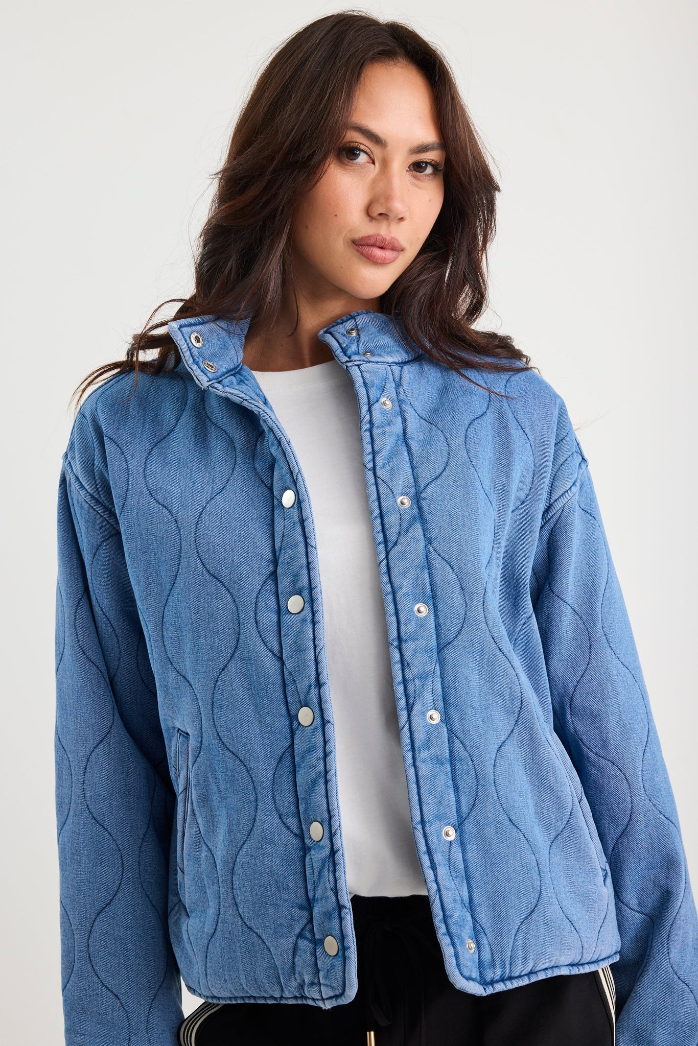 STORIES BE TOLD APEX STORM BLUE DENIM COLLARED JACKET - THE VOGUE STORE