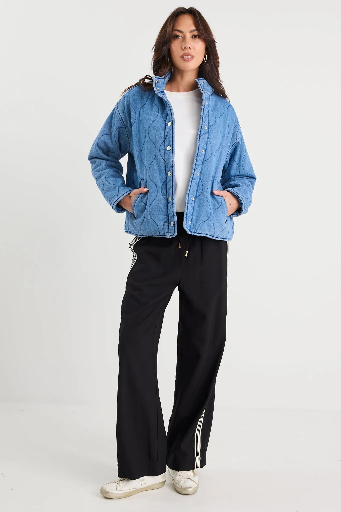 STORIES BE TOLD APEX STORM BLUE DENIM COLLARED JACKET - THE VOGUE STORE