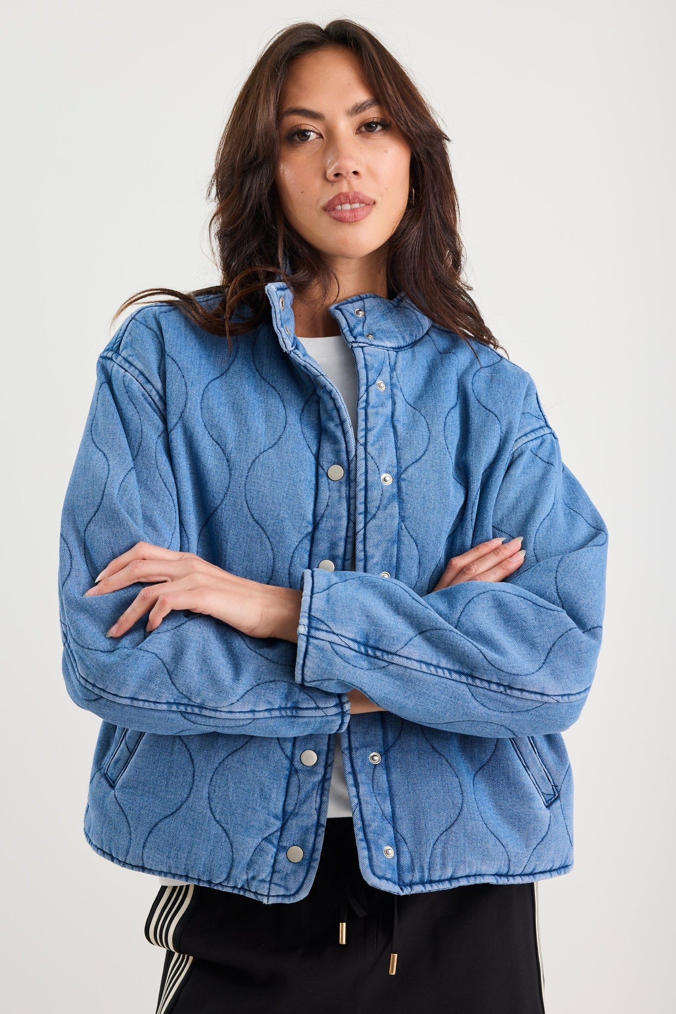 STORIES BE TOLD APEX STORM BLUE DENIM COLLARED JACKET - THE VOGUE STORE