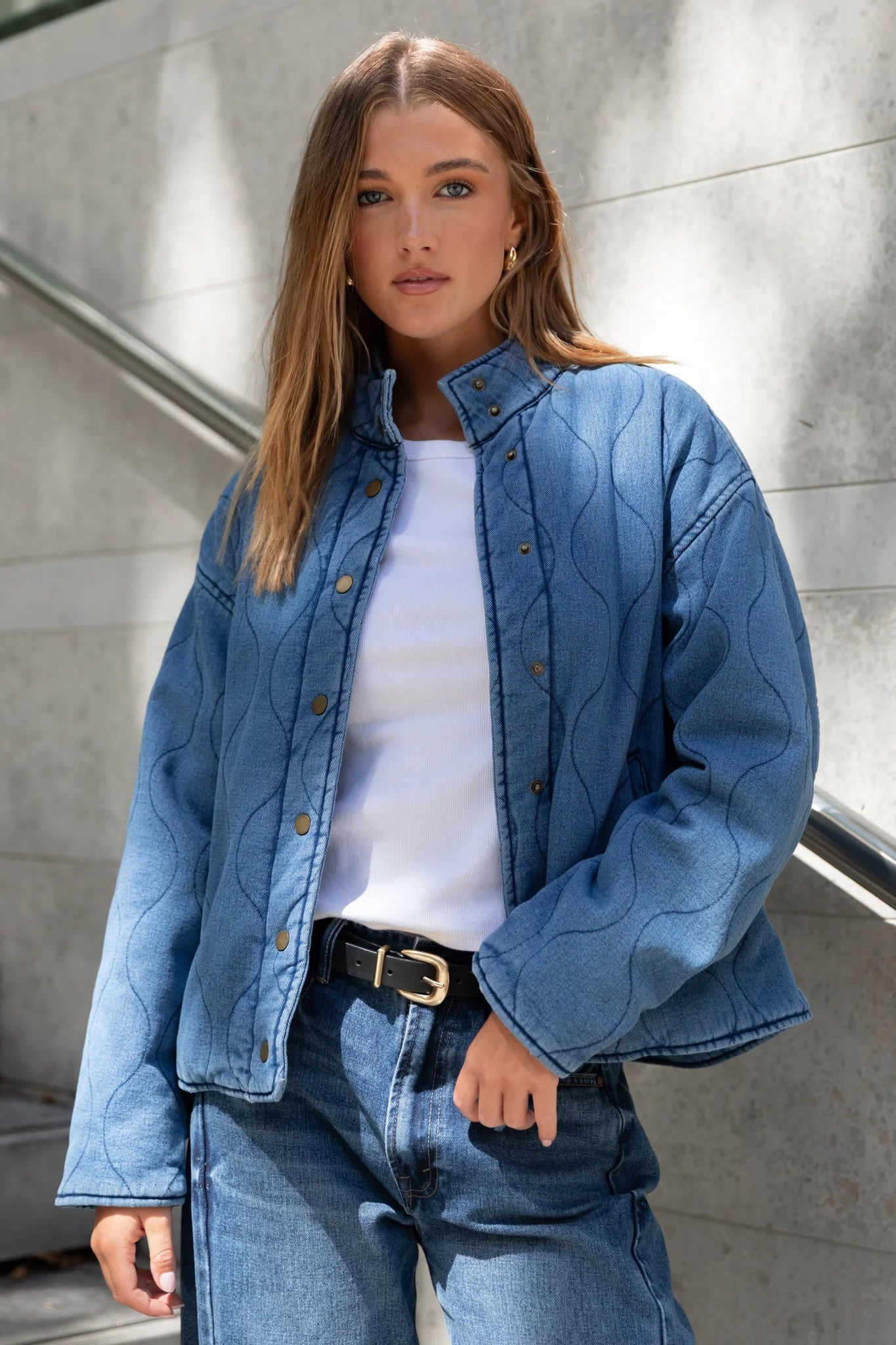 STORIES BE TOLD APEX STORM BLUE DENIM COLLARED JACKET - THE VOGUE STORE