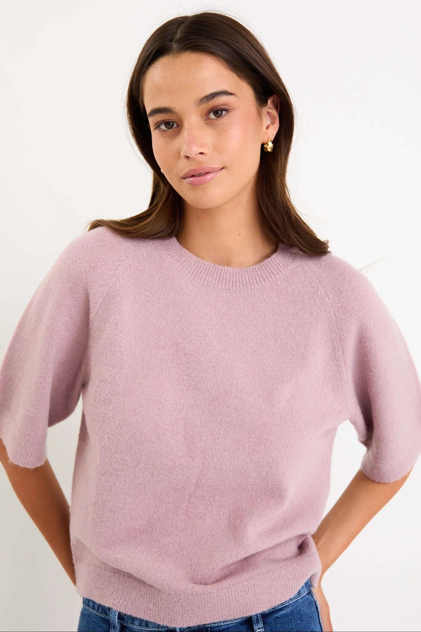 AMONG THE BRAVE ASSEMBLE BLUSH ALPACA BLEND RAGLAN KNIT TEE - THE VOGUE STORE