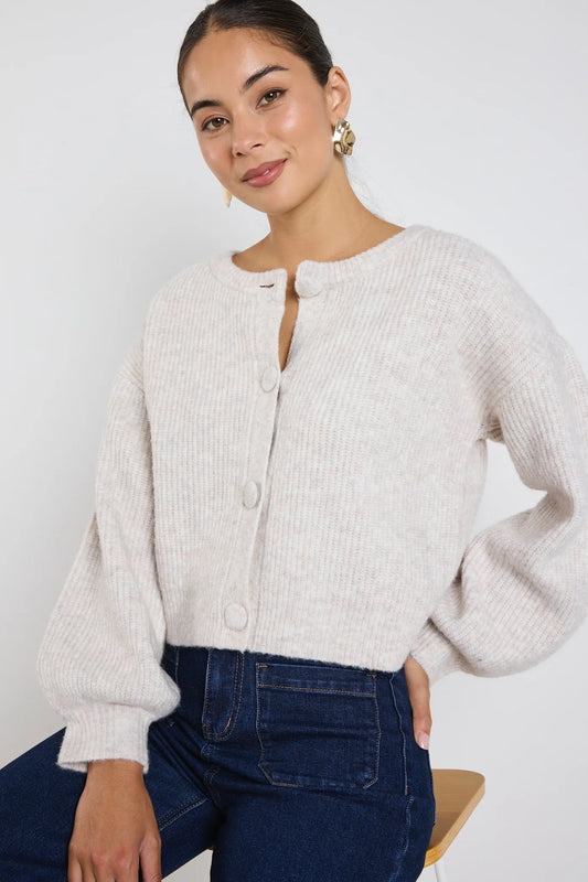 AMONG THE BRAVE AUTHENTIC OAT MARLE CHUNKY KNIT CREWNECK CARDIGAN - THE VOGUE STORE