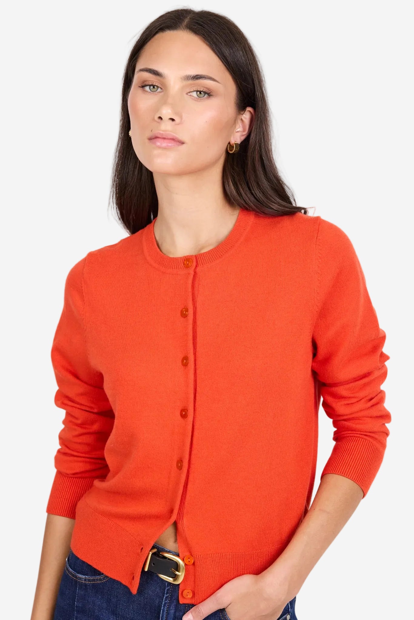 STORIES BE TOLD AUTOGRAPH BLOOD ORANGE CREWNECK CARDIGAN - THE VOGUE STORE
