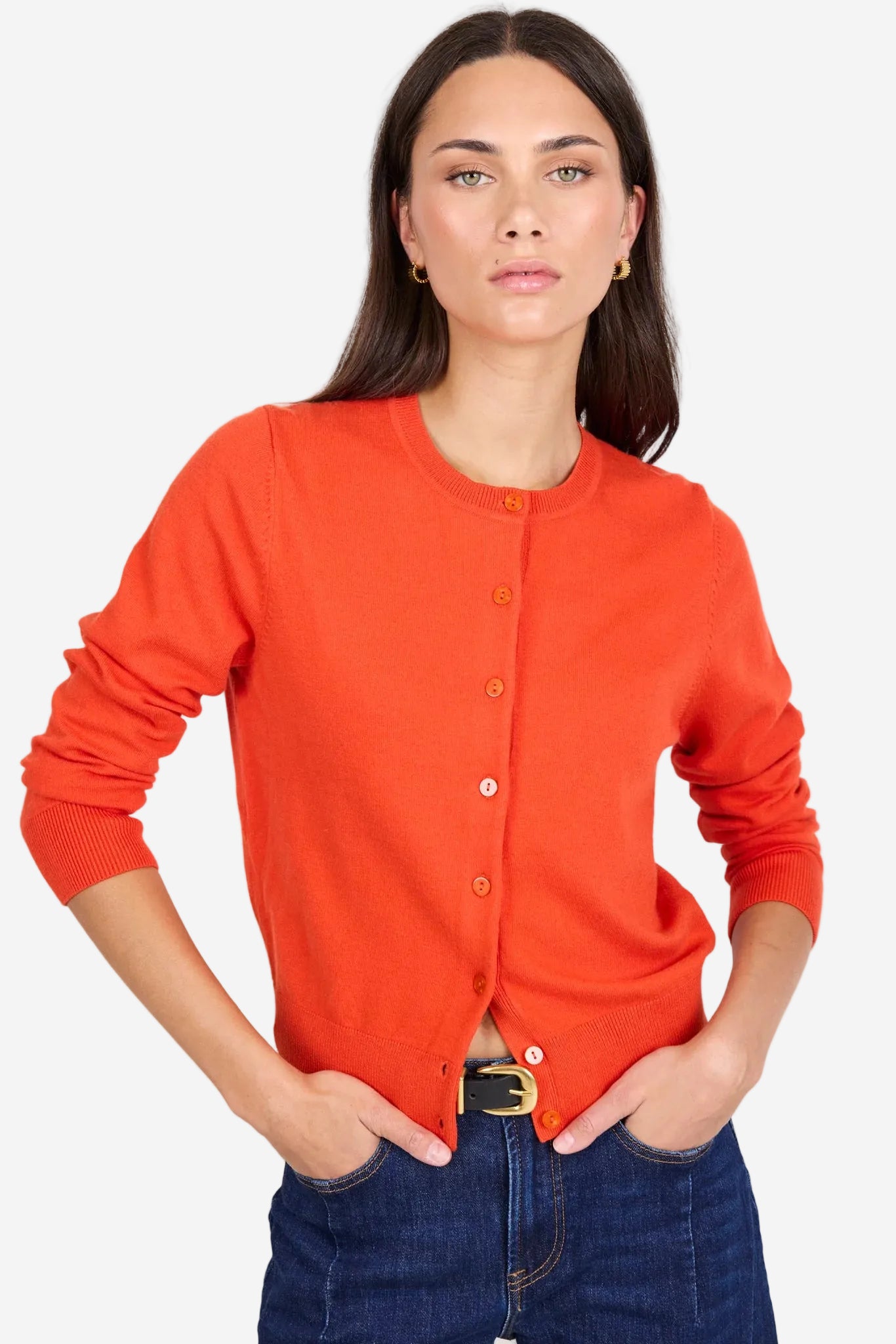 STORIES BE TOLD AUTOGRAPH BLOOD ORANGE CREWNECK CARDIGAN - THE VOGUE STORE