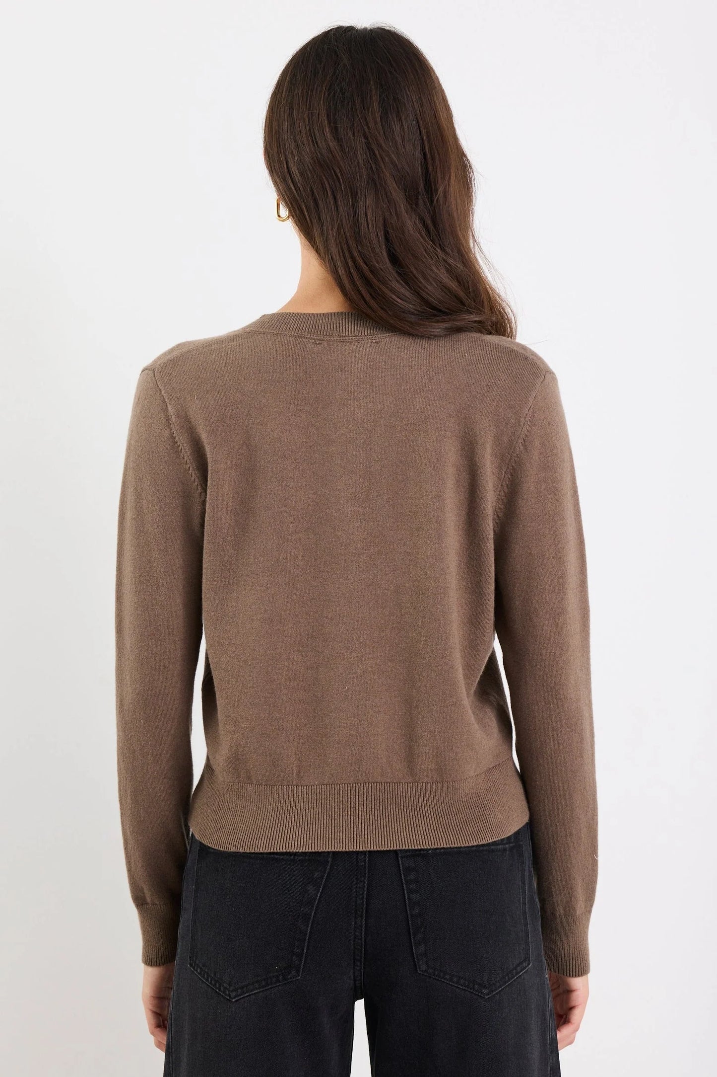STORIES BE TOLD AUTOGRAPH MOCHA SOFT FINE GAUGE CREWNECK CARDIGAN - THE VOGUE STORE