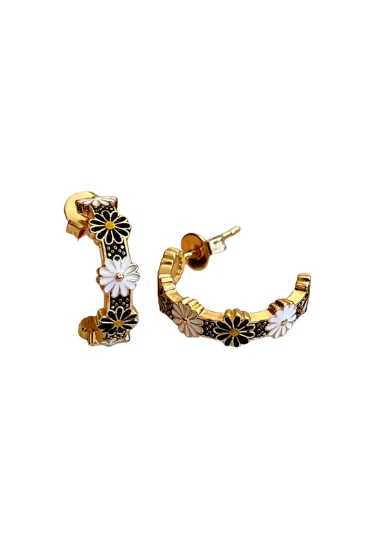 PENNY FOGGO BLACK AND WHITE DAISY HALF HOOPS - THE VOGUE STORE