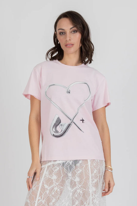 FEDERATION FRANKIE TEE - PINNED HEART - SOFT PINK - THE VOGUE STORE
