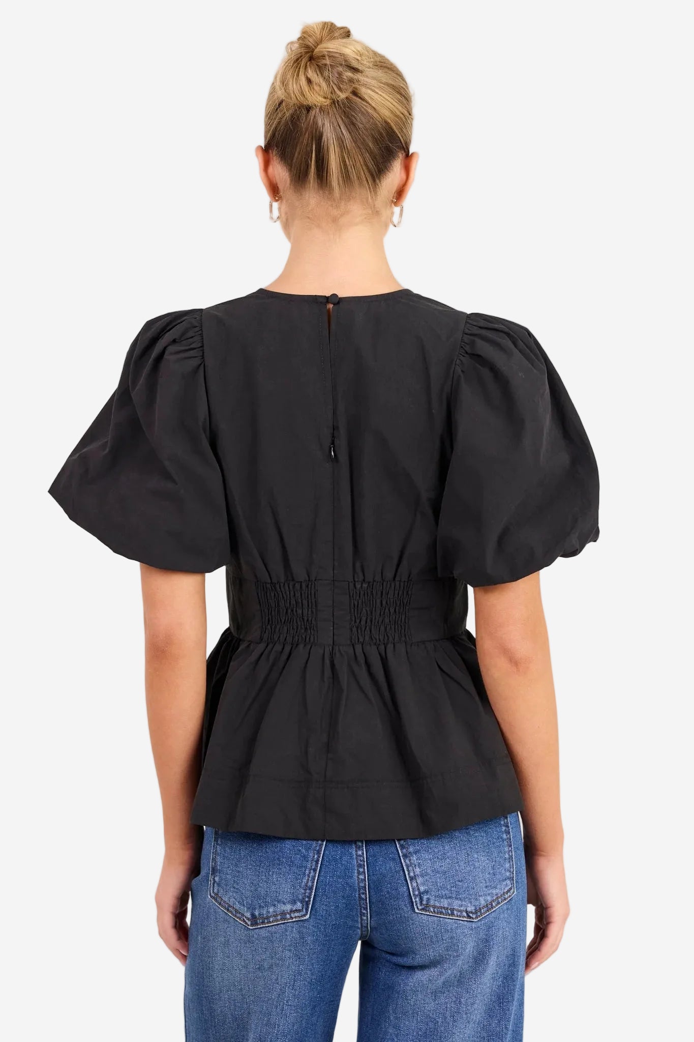 AMONG THE BRAVE BELOVED BLACK POPLIN PUFF SS TOP - THE VOGUE STORE