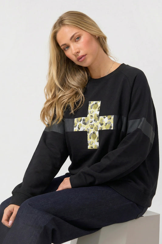 STELLA + GEMMA CLASSIC SWEAT - BLACK LEOPARDESS CROSS - THE VOGUE STORE