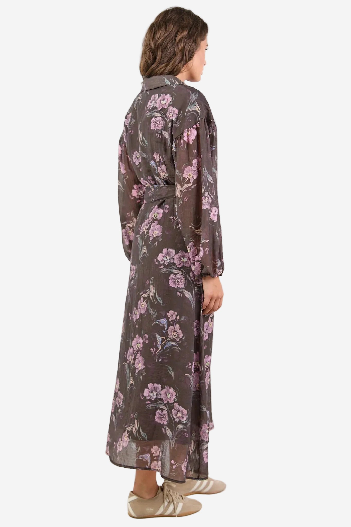 BY ROSA BOUNTY CHOCOLATE FLORAL BALLOON SLEEVE MIDI SHIRT DRESS - THE VOGUE STORE