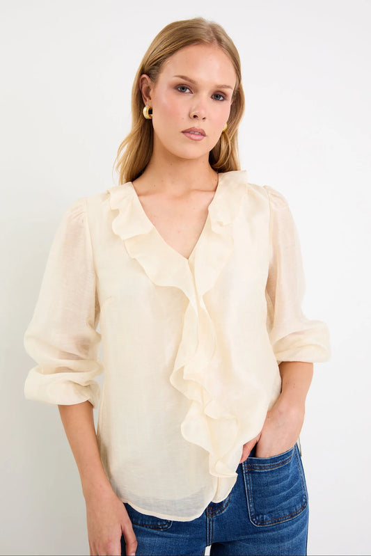 BY ROSA BREEZE FRILL FRONT LS TOP - IVORY - THE VOGUE STORE
