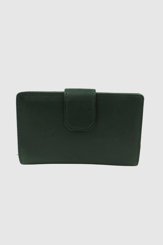 SECOND NATURE MEDIUM WALLET - BOTTLE GREEN W/ METAL ZIP - THE VOGUE STORE