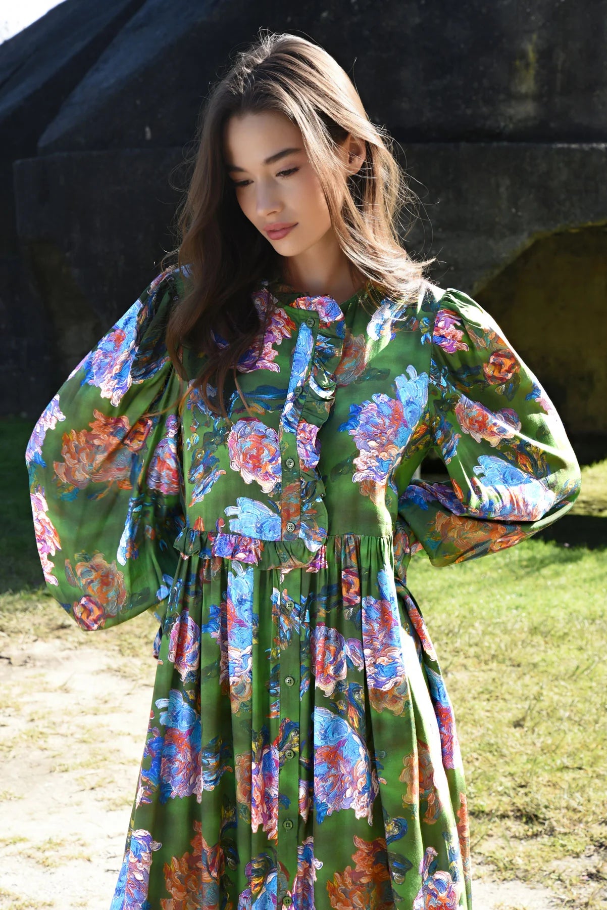 COOP FLORAL FLAIR DRESS - GREEN - THE VOGUE STORE