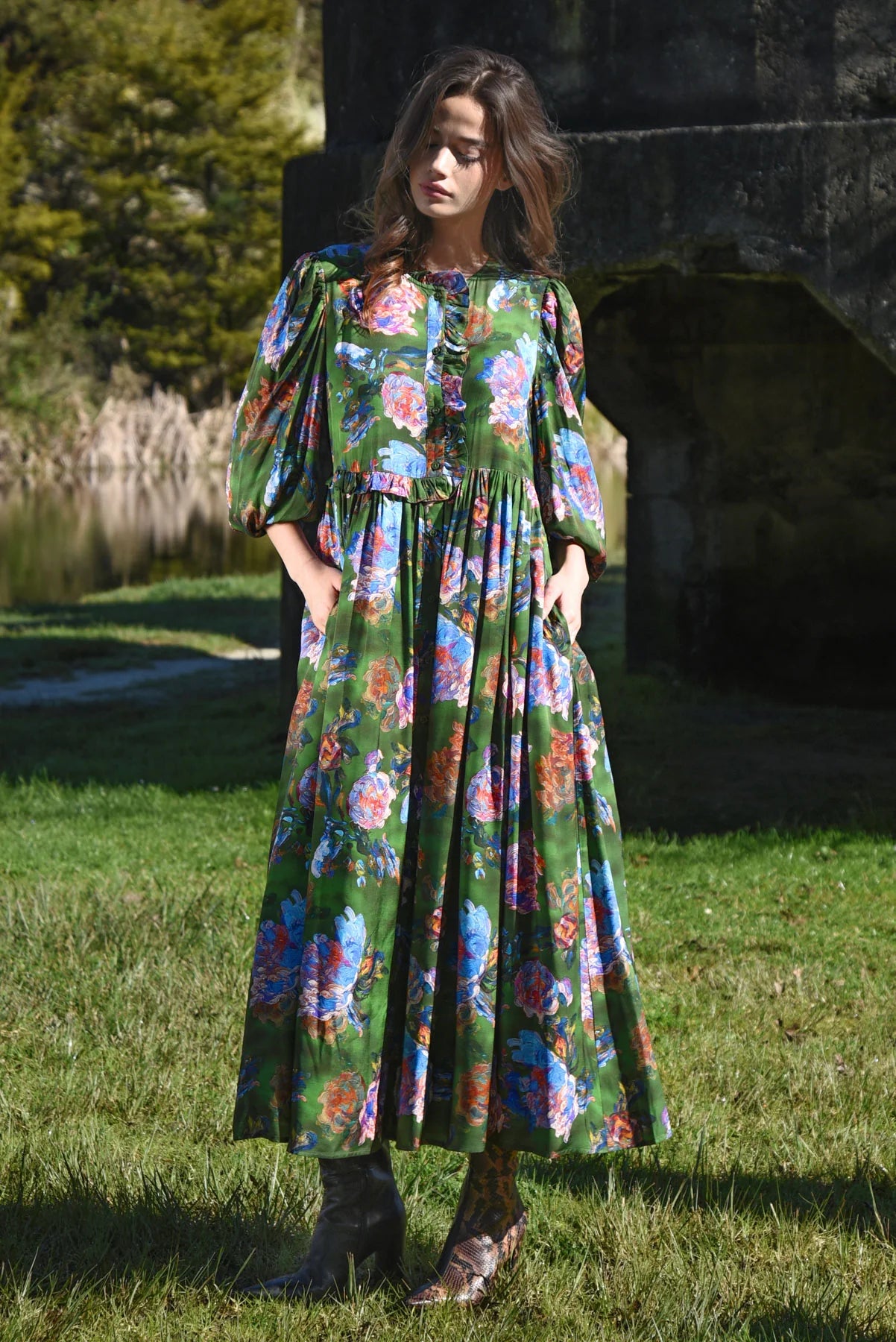 COOP FLORAL FLAIR DRESS - GREEN - THE VOGUE STORE