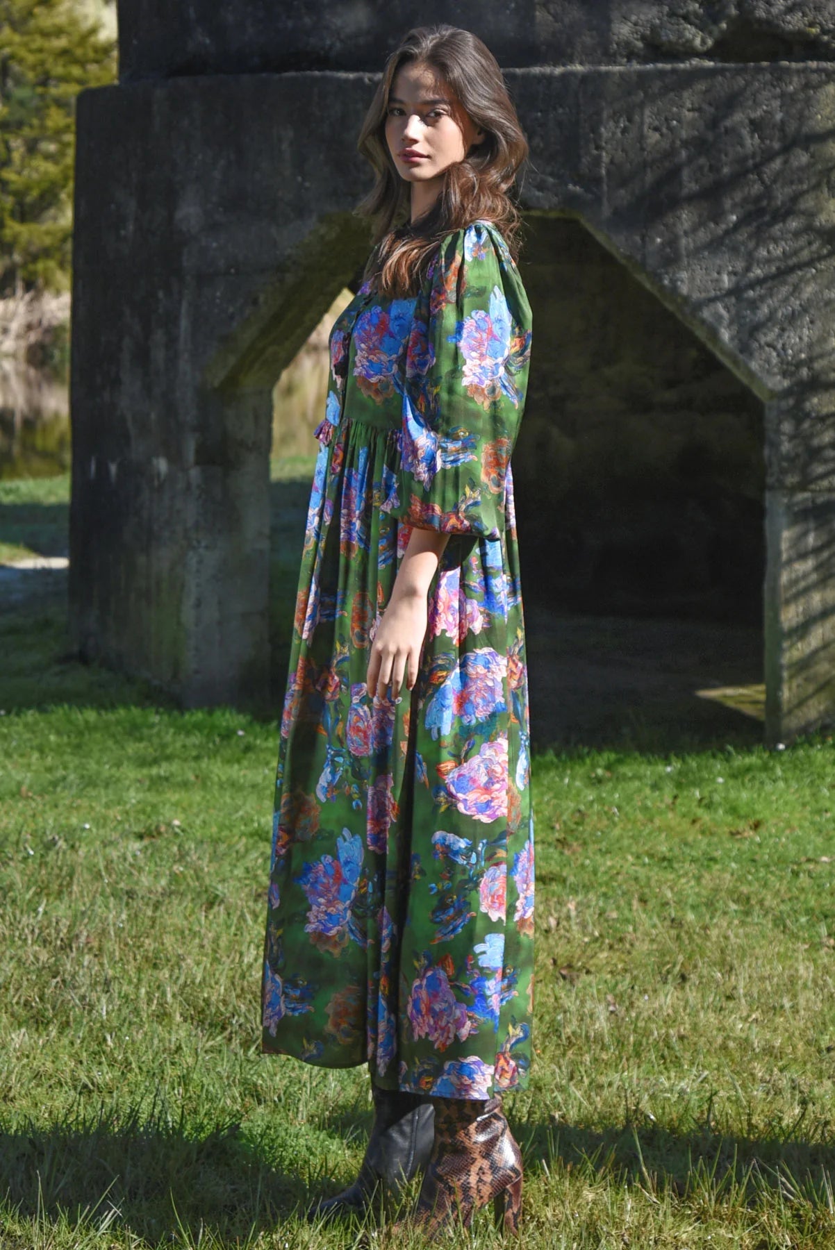 COOP FLORAL FLAIR DRESS - GREEN - THE VOGUE STORE