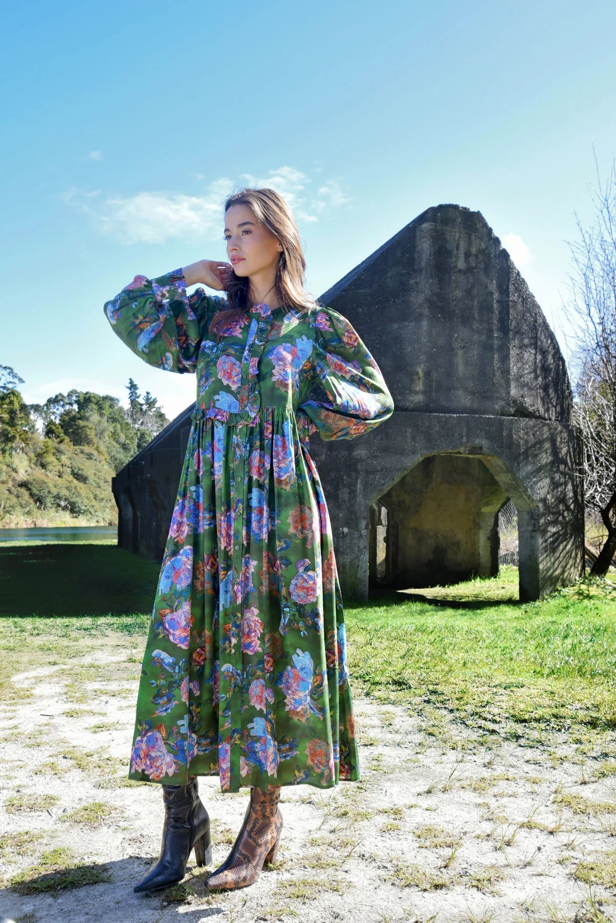 COOP FLORAL FLAIR DRESS - GREEN - THE VOGUE STORE