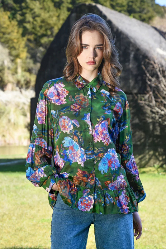 COOP FLOUNCE ON BLOUSE - GREEN