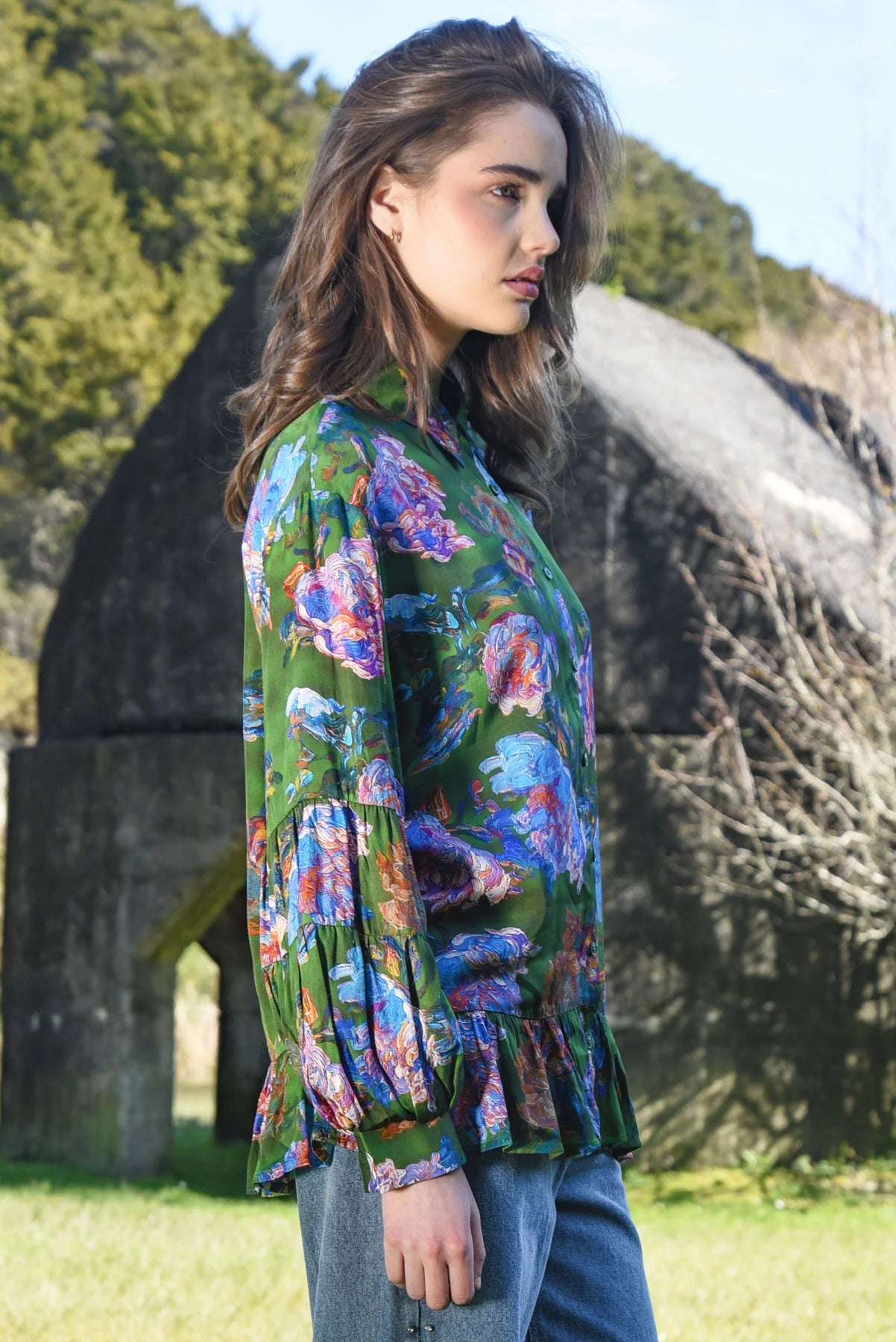 COOP FLOUNCE ON BLOUSE - GREEN