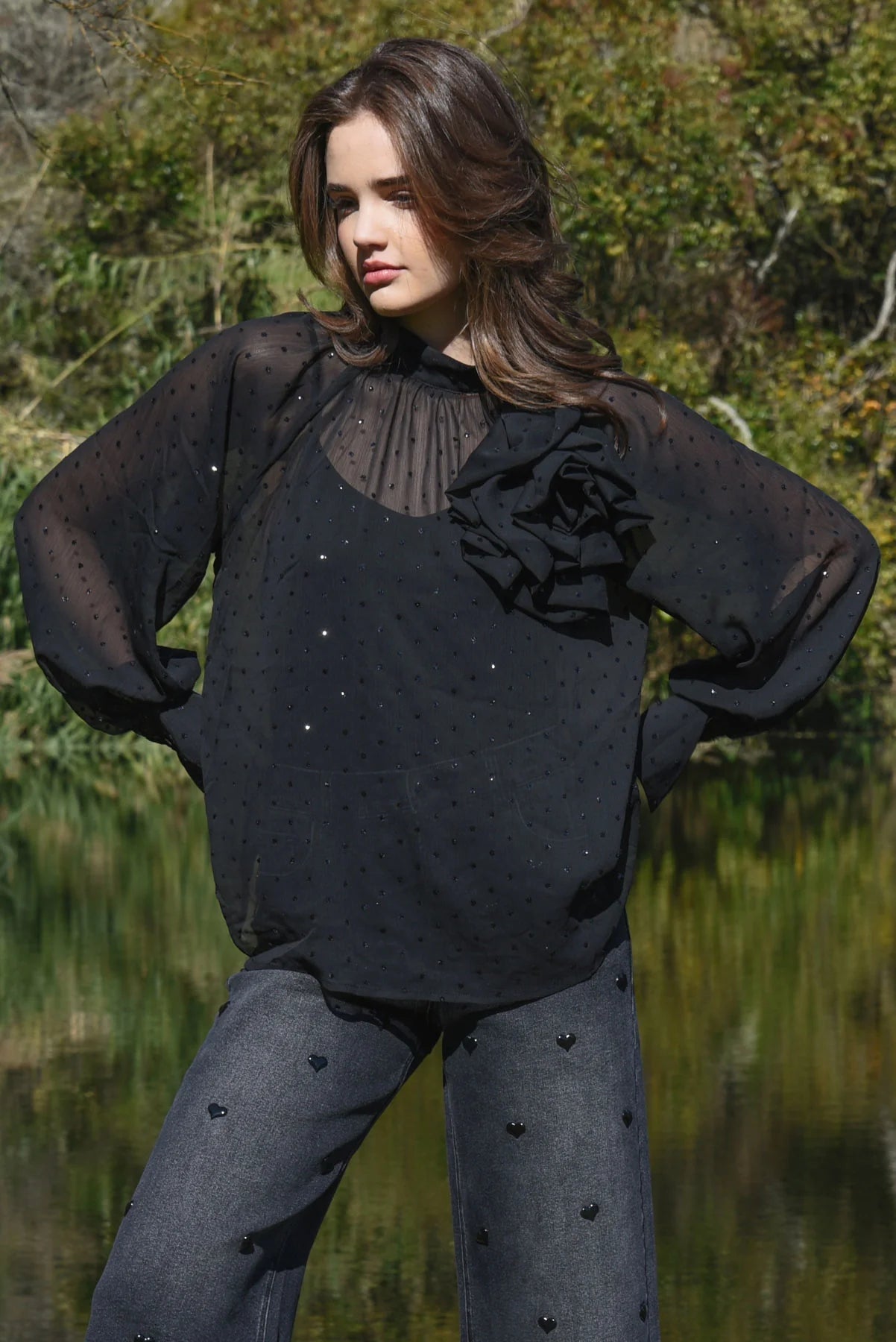 COOP SEW FANCY BLOUSE -BLACK - THE VOGUE STORE